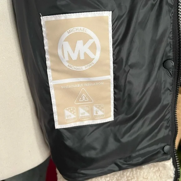 Michael Michael Kors Shearling Trim Faux leather sleeves Puffer Jacket. SZ.L - Picture 14 of 16